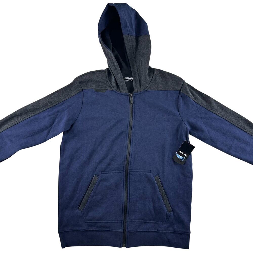 NWT Bauer Premium Fleece Full‎ Zip Hoodie Youth Size XL Hockey Blue & Gray